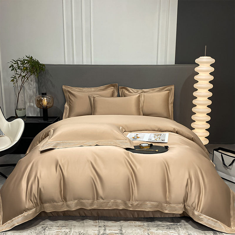 Luxury Simple Ice Silk Embroidery Pure Cotton Four-Piece Bed Set - Harmony Gallery