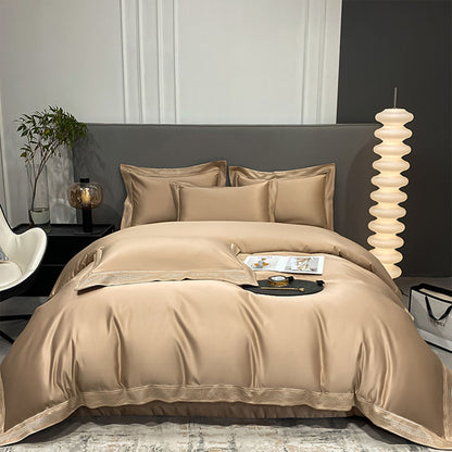 Luxury Simple Ice Silk Embroidery Pure Cotton Four-Piece Bed Set - Harmony Gallery