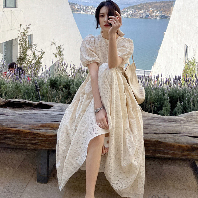 French Lace Puff High Cold Gentle Wind Women's Dress - Harmony Gallery