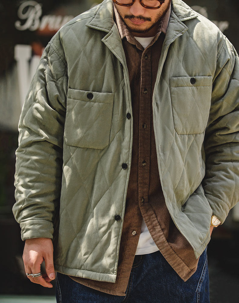 American Retro Diamond Cotton Thickened Warm Peach Men's Jacket - Harmony Gallery