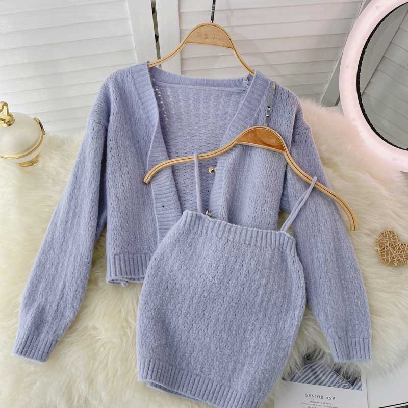 Casual Knitted Cardigan Camisole Trendy Sweater Women's Suit - Harmony Gallery