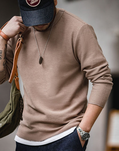 Tooling American Retro Waffle Round Neck Men's Sweater - Harmony Gallery