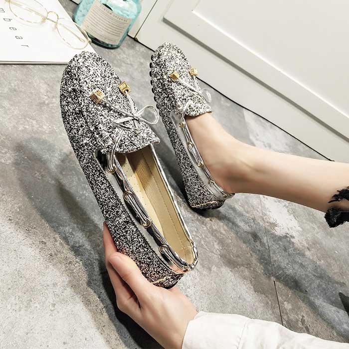 Sequined Soft All-Match Flat Bottom Trendy Women's Loafer - Harmony Gallery