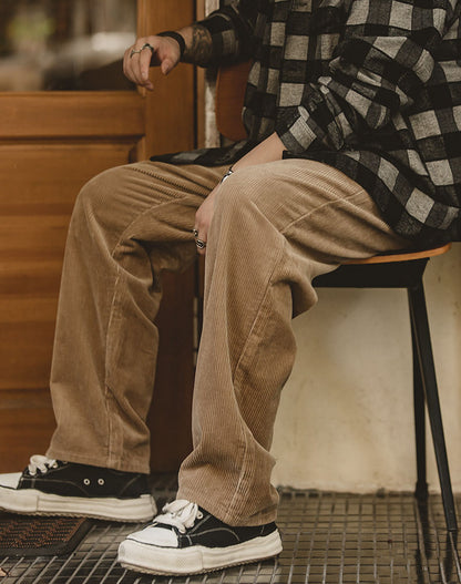 Retro Loose Corduroy Wide-Leg Straight Men's Trousers - Harmony Gallery