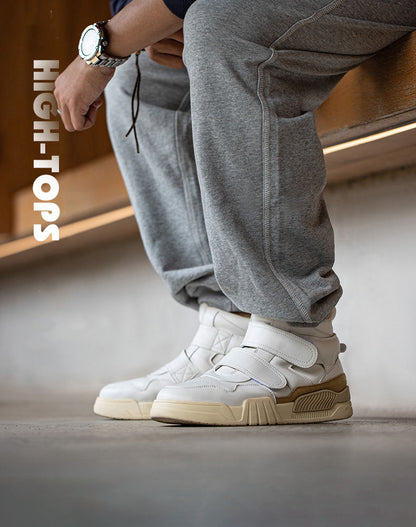 Velcro High-Top Sports All-Match White Thick-Soled Men's Casual Shoes - Harmony Gallery