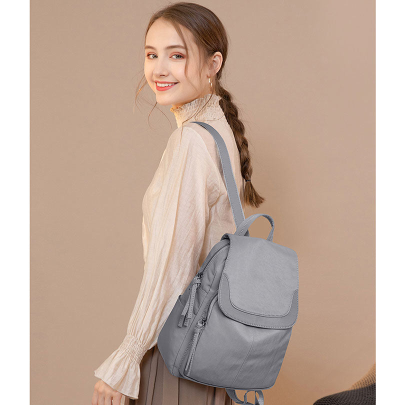 Soft Leather Simple Lightweight Large Women's Backpack - Harmony Gallery