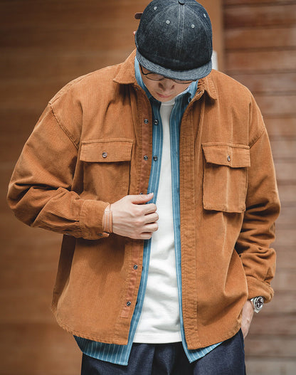 Retro Loose Casual Lapel Corduroy Jacket Men's Shirt - Harmony Gallery