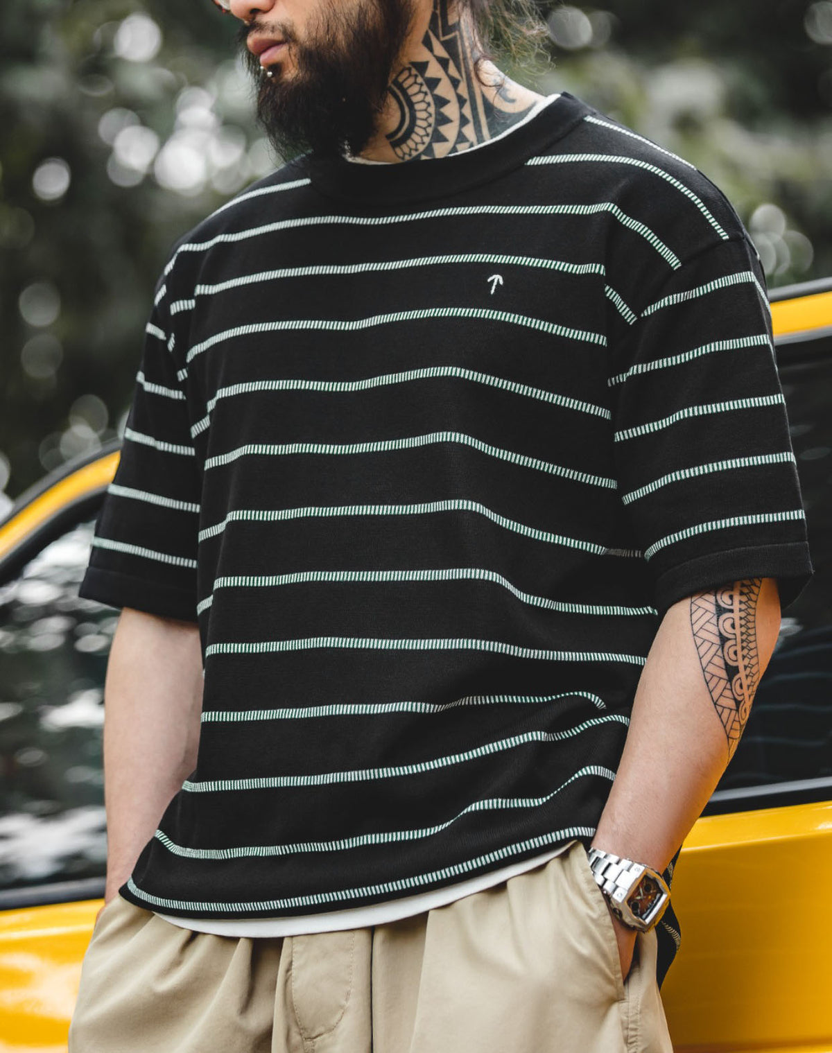 American Casual Pinstripe Black And White Men's T-Shirt - Harmony Gallery