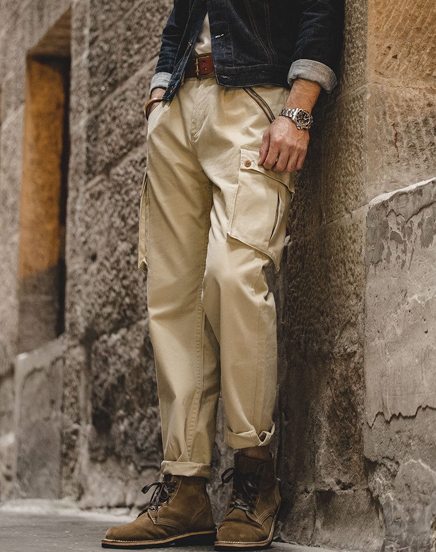 Tooling American Retro Khaki Tapered Casual Men's Trousers - Harmony Gallery