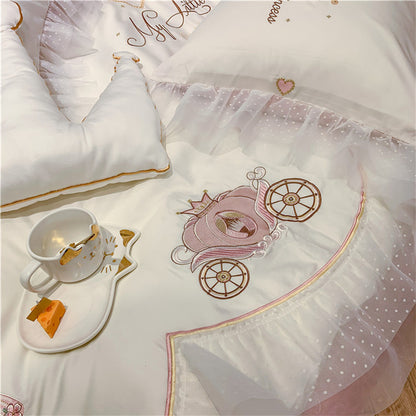 Princess Four-Piece Cotton Ballet Girl Embroidery Bed Set - Harmony Gallery