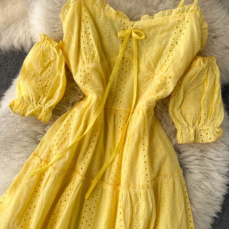 Bohemian Spring Hollow Strapless Sweet Short Women's Dress - Harmony Gallery