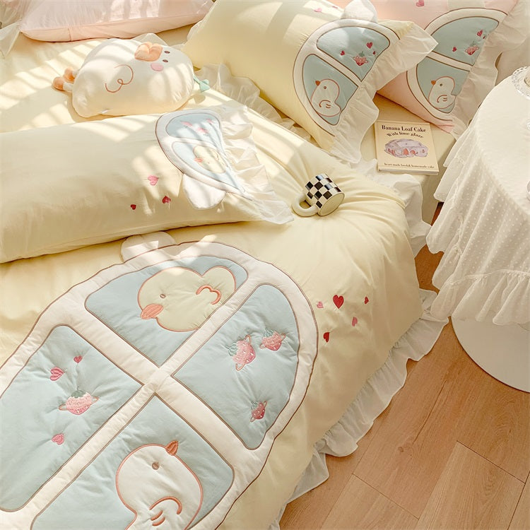 Cute Fairy Little Duck Washed Cotton Four-Piece Bed Set - Harmony Gallery