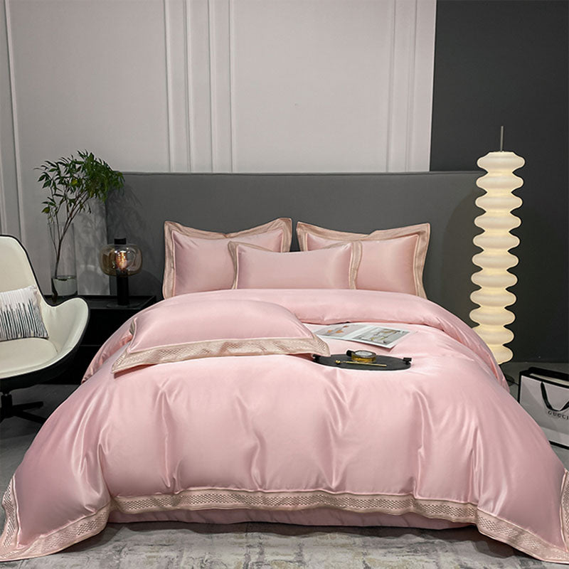 Luxury Simple Ice Silk Embroidery Pure Cotton Four-Piece Bed Set - Harmony Gallery