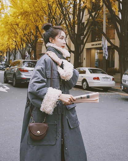 Over The Knee Winter Lamb Wool Padded Women's Jacket - Harmony Gallery