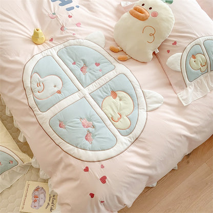 Cute Fairy Little Duck Washed Cotton Four-Piece Bed Set - Harmony Gallery