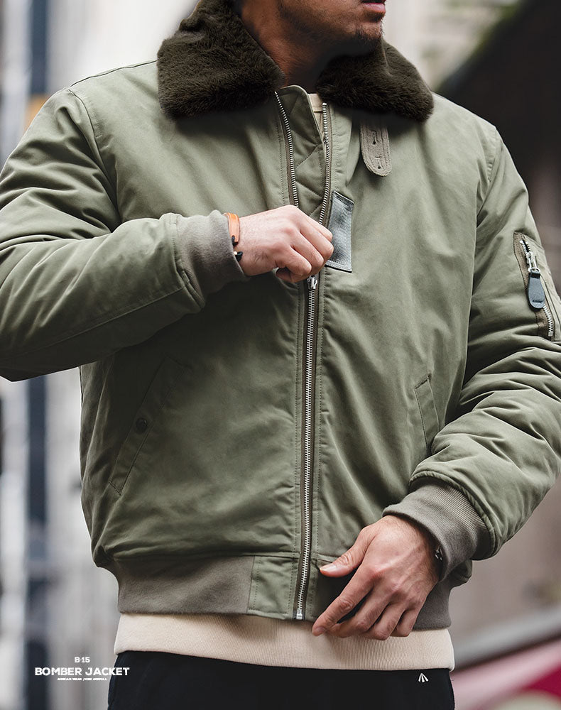 American B15 Bomber Air Force Pilot Fur Collar Men's Jacket - Harmony Gallery