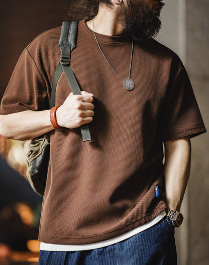 American Casual Waffle Texture Loose Layered Men's T-Shirt - Harmony Gallery