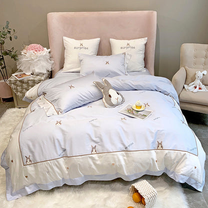 Girl Heart Five Piece Cotton Princess Cute Rabbit Bed Set - Harmony Gallery