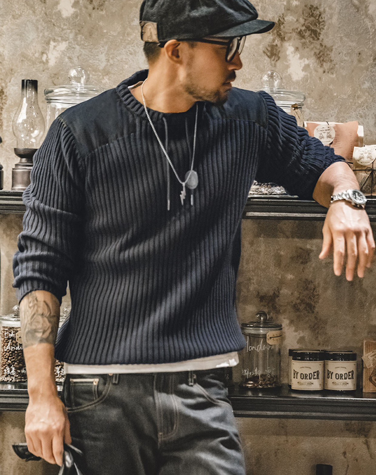 American Vertical Striped Stitching Slim Tactical Men's Sweater - Harmony Gallery