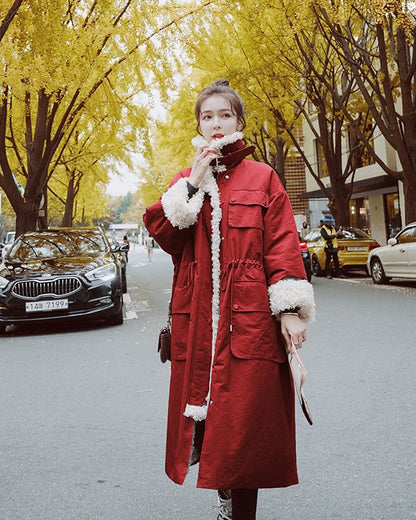 Over The Knee Winter Lamb Wool Padded Women's Jacket - Harmony Gallery