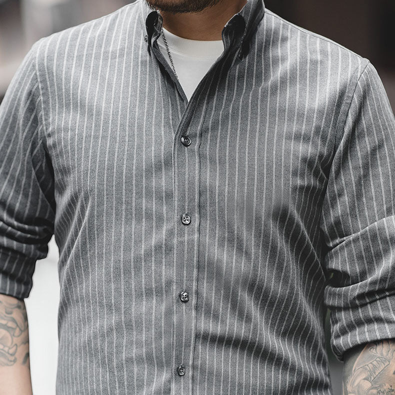 American Retro Vertical Stripes Business Casual Men's Shirt - Harmony Gallery