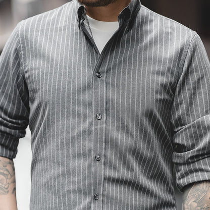 American Retro Vertical Stripes Business Casual Men's Shirt - Harmony Gallery
