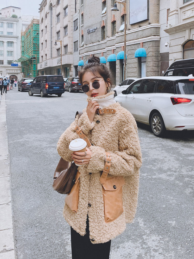 Celebrity Lamb Fur Winter Short Woolen Women's Coat - Harmony Gallery