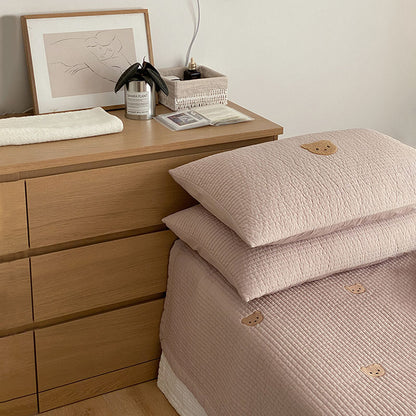 Bear Embroidered Cotton Three-Piece Air Conditioning Bed Cover - Harmony Gallery