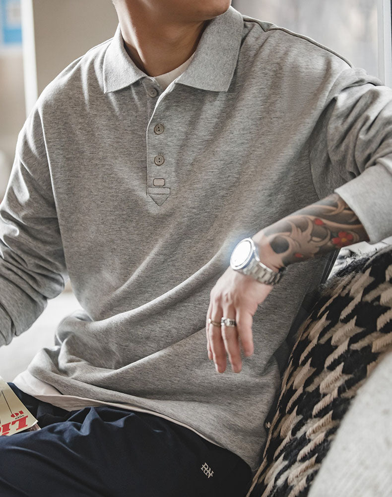 Retro Lapel Polo Loose Bottoming Long-Sleeved Men's Sweater - Harmony Gallery