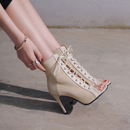 Open Toe Lace-Up Hollow High Heel Women's Dance Shoes - Harmony Gallery