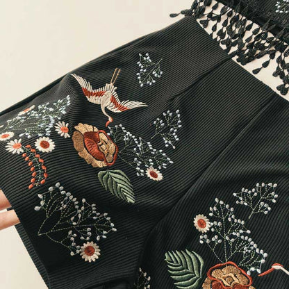 Fashion Embroidered Flower Suspender Two Piece Suit - Harmony Gallery