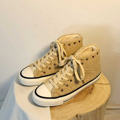 Niche Lamb Wool High-Top Canvas Women's Boots - Harmony Gallery