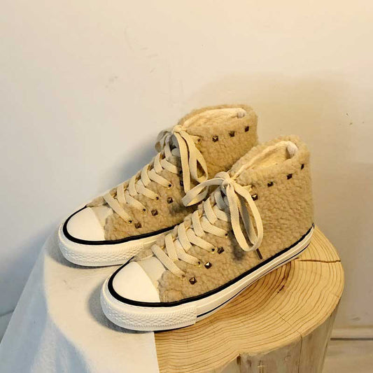 Niche Lamb Wool High-Top Canvas Women's Boots - Harmony Gallery