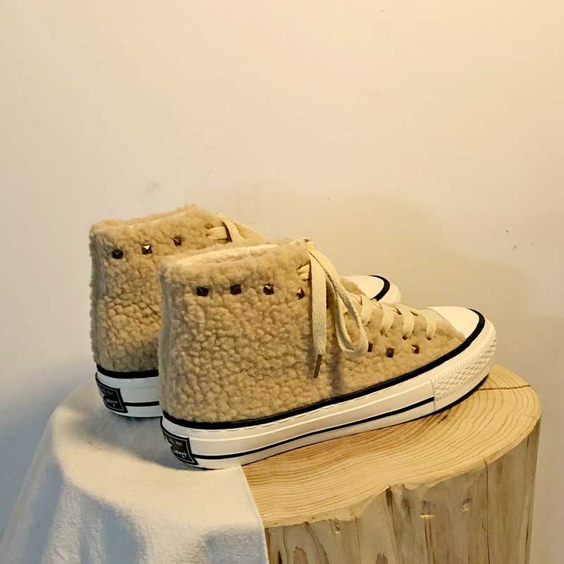 Niche Lamb Wool High-Top Canvas Women's Boots - Harmony Gallery