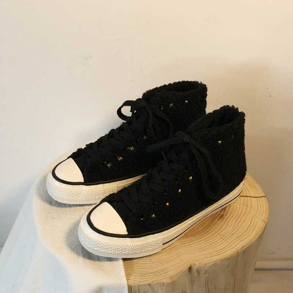 Niche Lamb Wool High-Top Canvas Women's Boots - Harmony Gallery