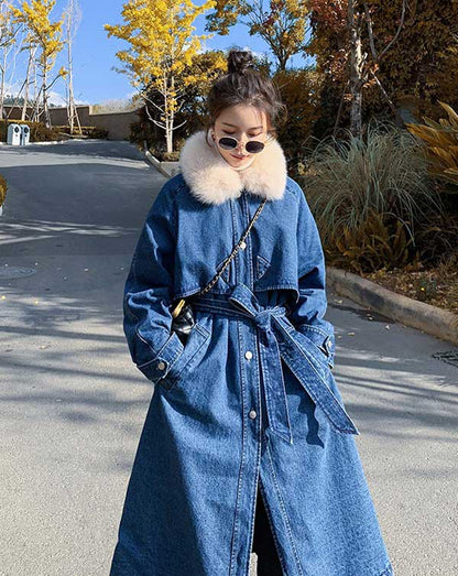 Denim Mid-Length Windbreaker Loose Winter Women's Coat - Harmony Gallery