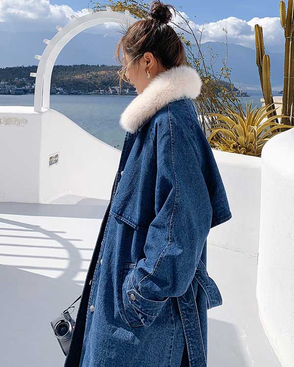 Denim Mid-Length Windbreaker Loose Winter Women's Coat - Harmony Gallery