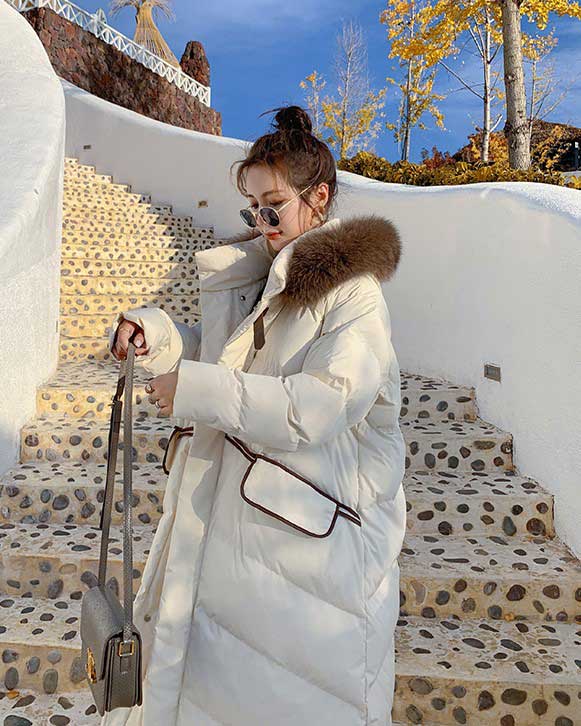 Quilted Padded Mid-Length Winter Fur Collar Women's Coat - Harmony Gallery