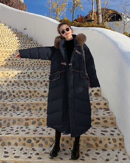Quilted Padded Mid-Length Winter Fur Collar Women's Coat - Harmony Gallery