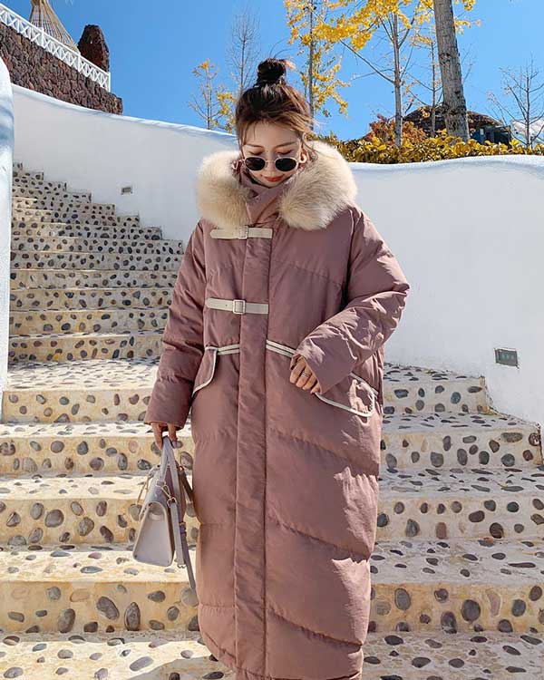 Quilted Padded Mid-Length Winter Fur Collar Women's Coat - Harmony Gallery