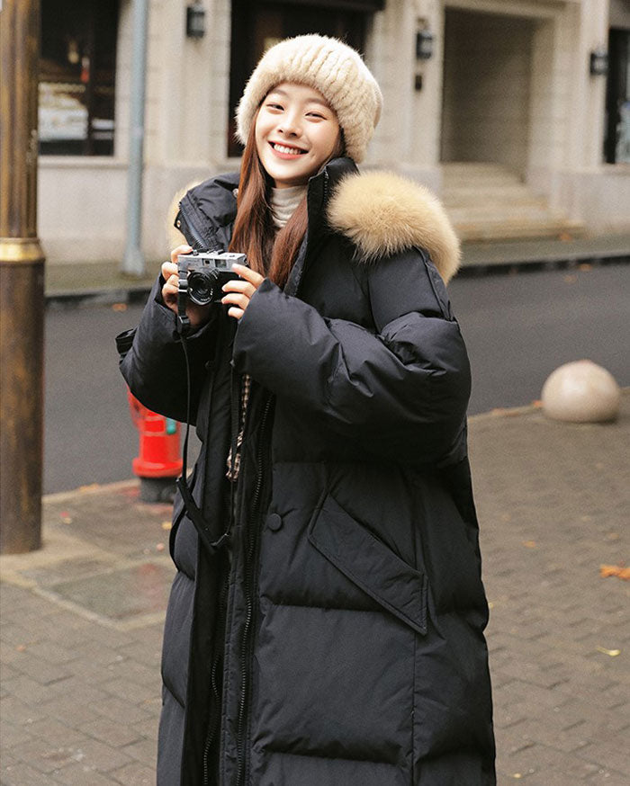 Mid-Length Winter Thickened Quilted Fur Collar Women's Coat - Harmony Gallery