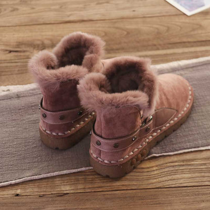 Rabbit Fur Winter Rivet Comfortable Women's Boots - Harmony Gallery
