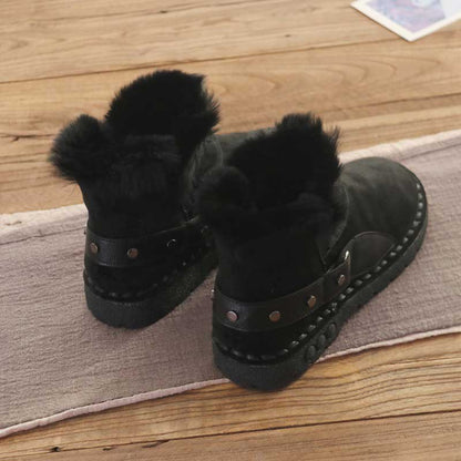 Rabbit Fur Winter Rivet Comfortable Women's Boots - Harmony Gallery