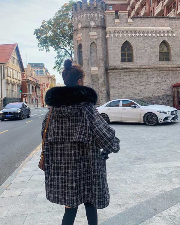 Short Length Faction Plaid Cotton Winter Women's Coat - Harmony Gallery